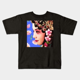 Chinese Opera Star with Lotus Flowers Deep Purple - Hong Kong Retro Kids T-Shirt